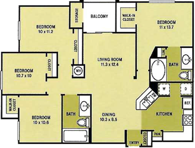 The Chestnut - Four Bedroom / Two Bath - 1,434 Sq.Ft.*