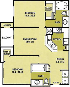 The Maple - Two Bedroom / Two Bath - 1,103 Sq.Ft.*